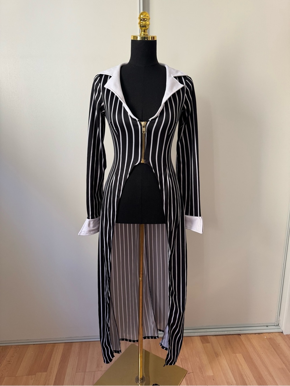 Beetlejuice / Jack Skellington Inspired Striped Long Tailcoat Jacket in B&W Y2K